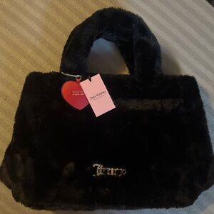 Juicy Couture ~ Faux Fur ~ Furry 16"x 12" Tote Bag Purse BLACK!! New W/Tags